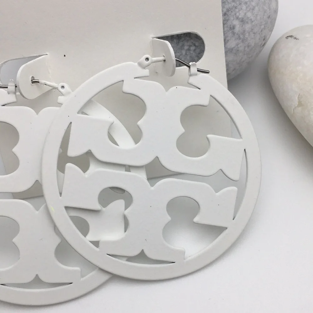 Tory Burch White Miller Hoop Earrings - Picture 3 of 6